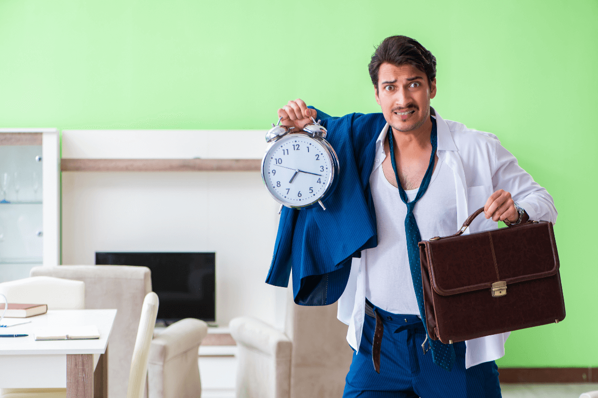 Опоздание. It might be late. Человек спешит. Человек бежит по часам. Опаздывающий человек.