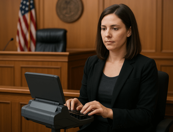 20251015 2245 court reporter at work simple compose 01k7m566m7er9vfgft391qsfvj