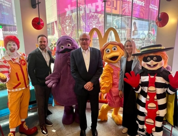 get in were going to mcdonaldland today we joined some old friends at times square to give me