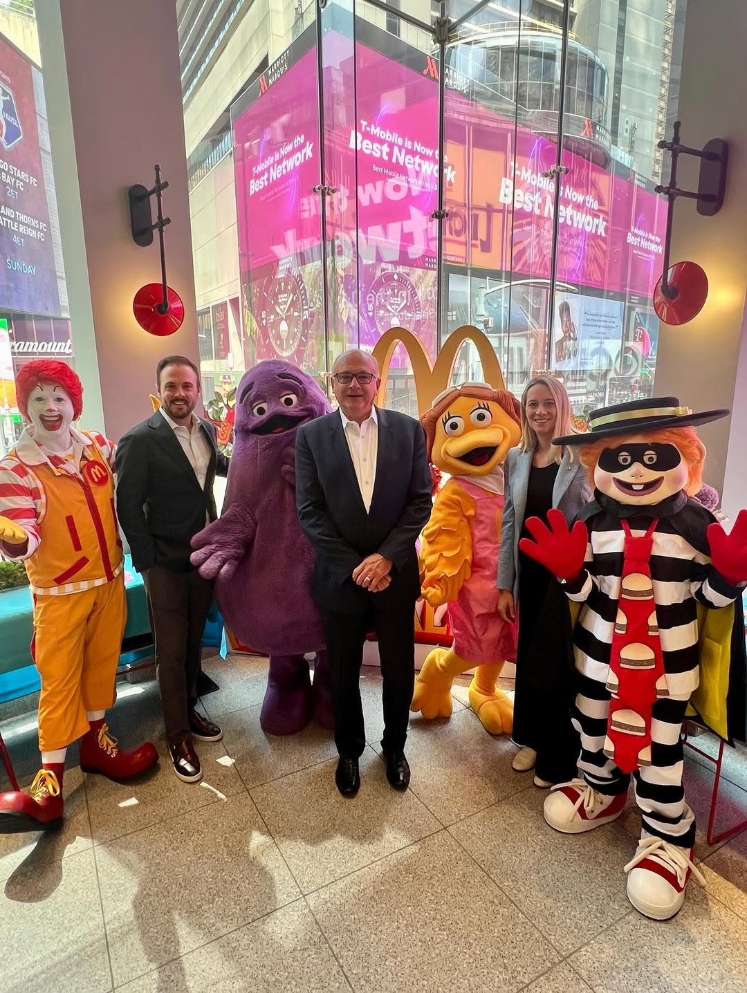 get in were going to mcdonaldland today we joined some old friends at times square to give me