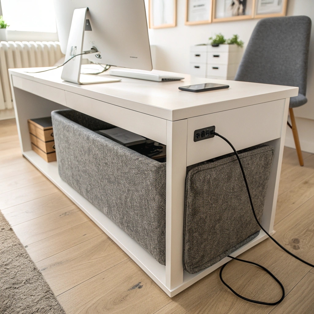 a wide detailed shot of a modern white top desk