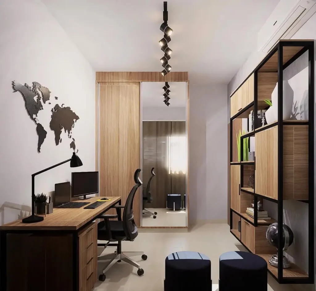 Chic & Gritty: 21 Aesthetic Industrial Home Office Designs 7 artistic glow modern display
