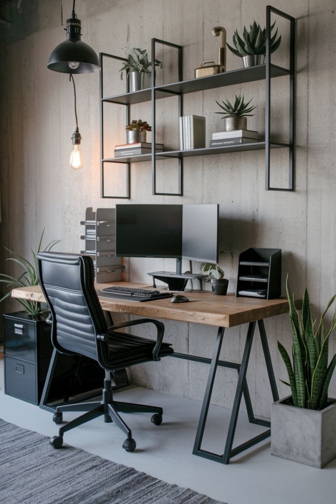 Chic & Gritty: 21 Aesthetic Industrial Home Office Designs 2 snapinsta ai 3618008204642989588