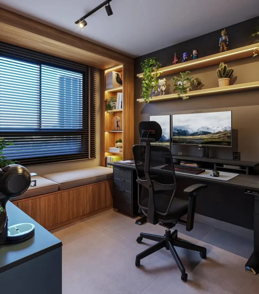 Chic & Gritty: 21 Aesthetic Industrial Home Office Designs 3 the cozy nook and focused desk combo
