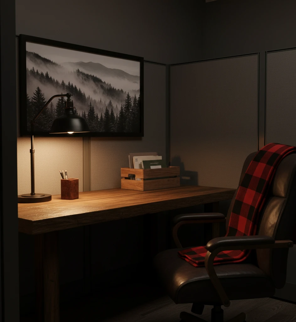 the rustic lodge cubicle cozy and hearty