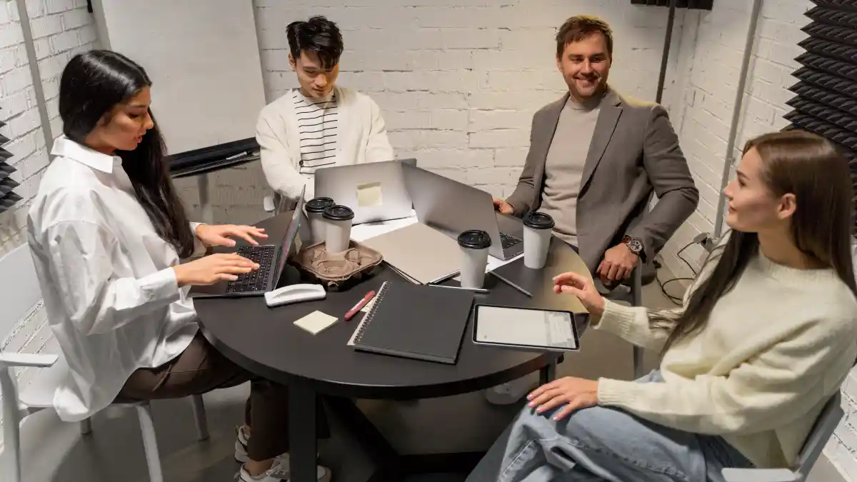 16 Creative office photoshoot ideas for Professional Personal Branding 7 Collaborative Team Huddle