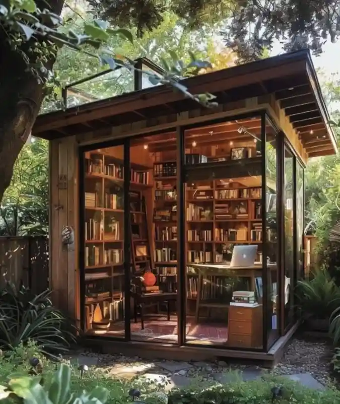 15 Dreamy garden office ideas for the Ultimate Backyard Escape 6 Glass-Walled Literary Haven