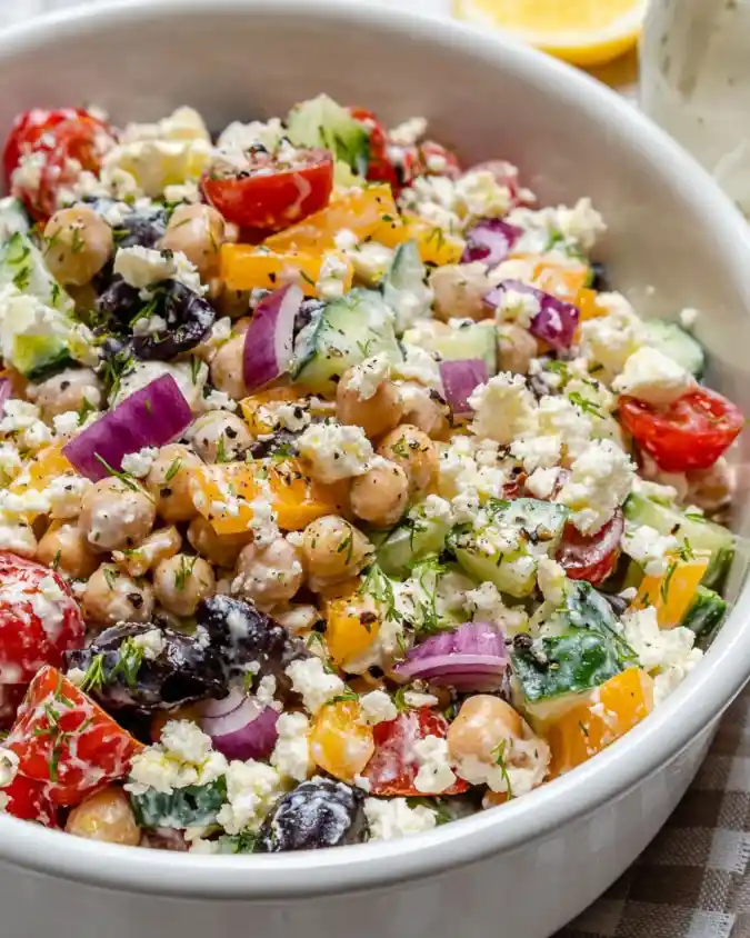 15 Easy 30g Protein Lunch Ideas for Work to Keep You Full All Day 6 Greek Chickpea Chicken Salad