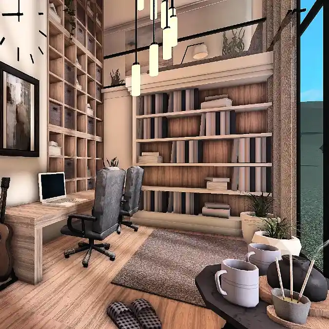 18 Cool bloxburg office ideas for Your Next Build 1 Rustic-Chic Loft Office