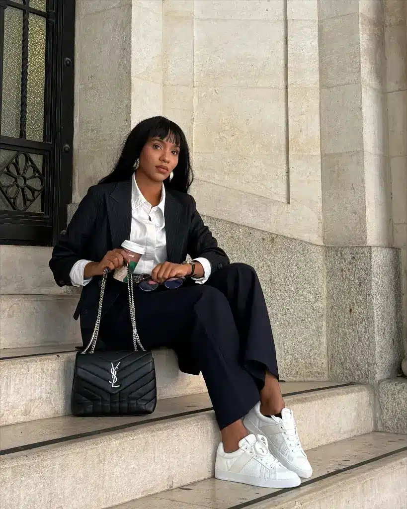 16 Chic Work Outfits With Sneakers That Still Look Professional 1 The Classic Pinstripe Suit