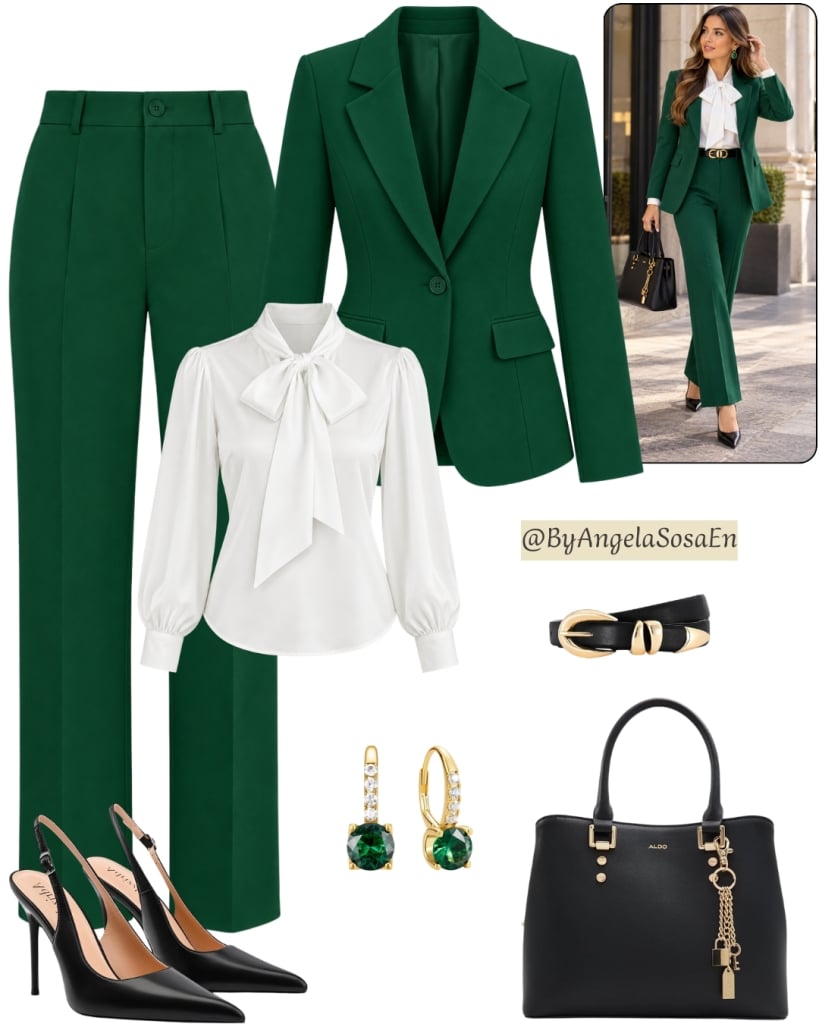 green pants outfit work formal