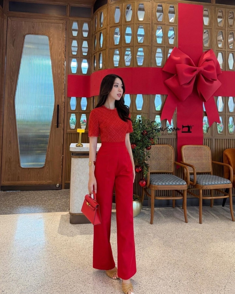 work outfit red pants
