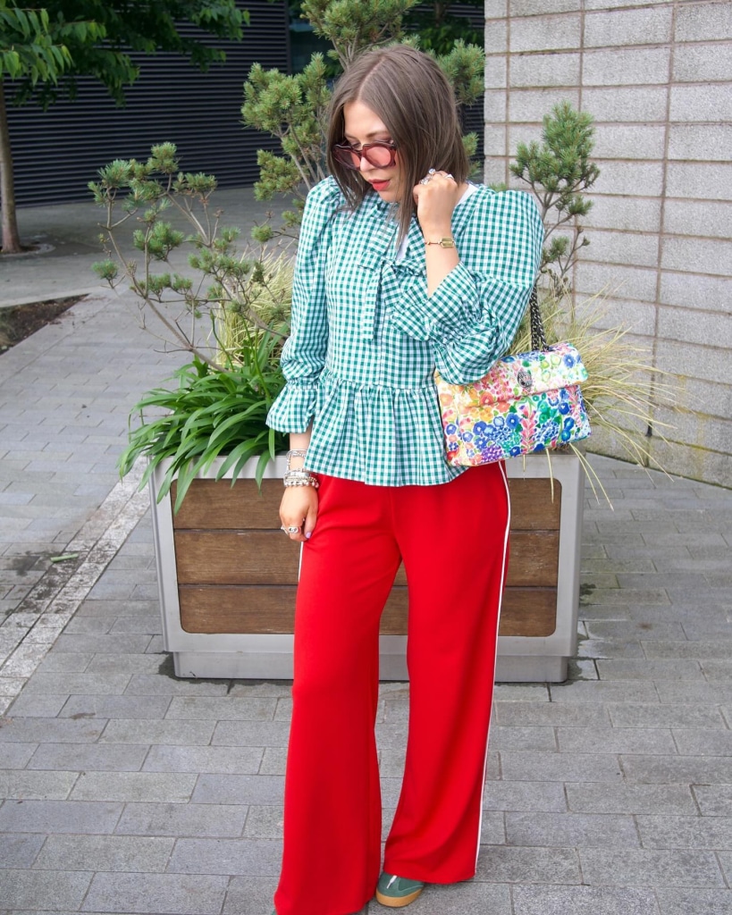 work outfit red pants