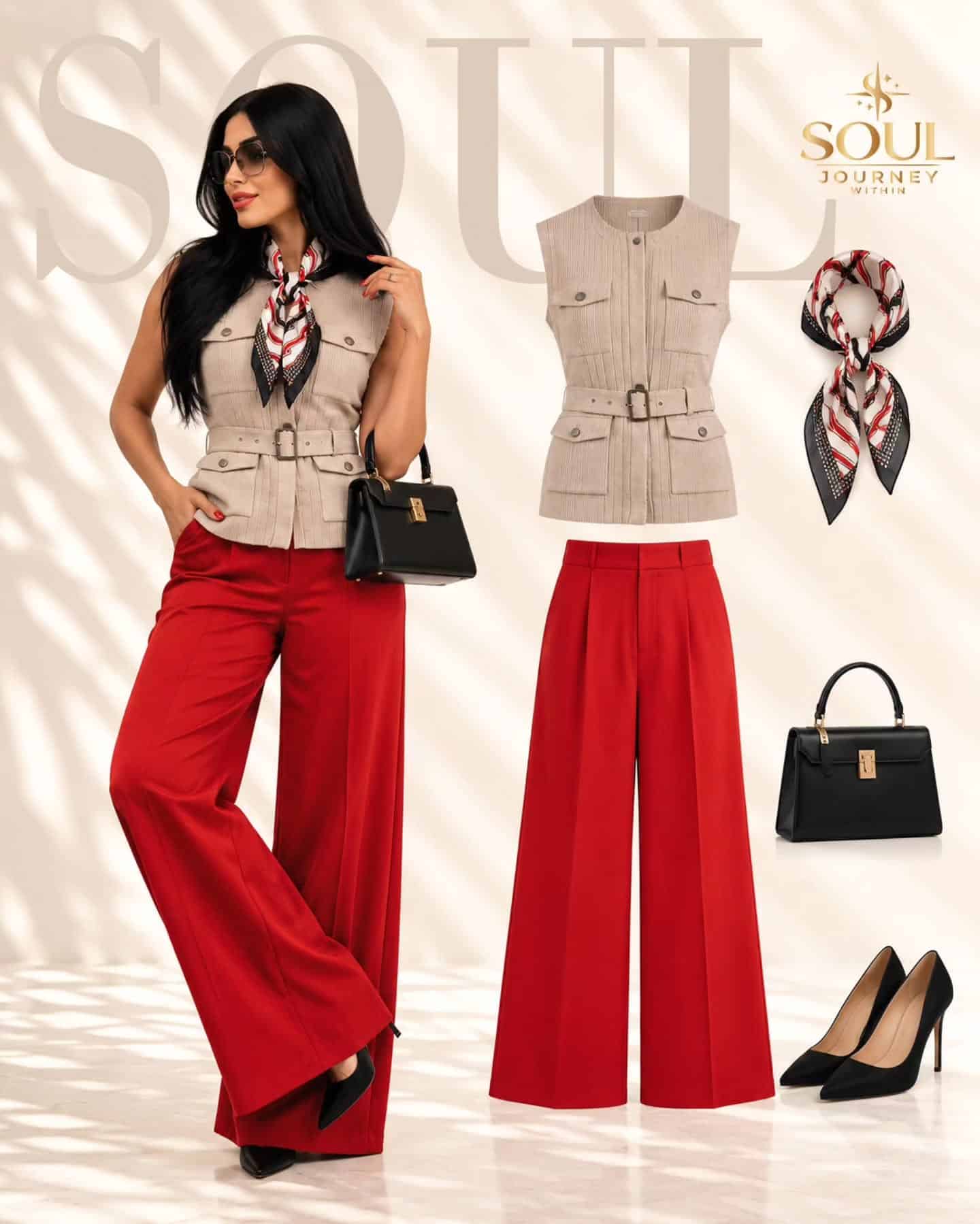 work outfit red pants