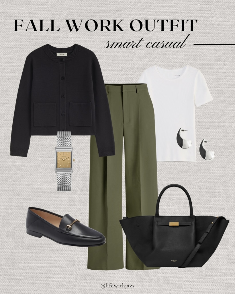 green pants outfit work formal