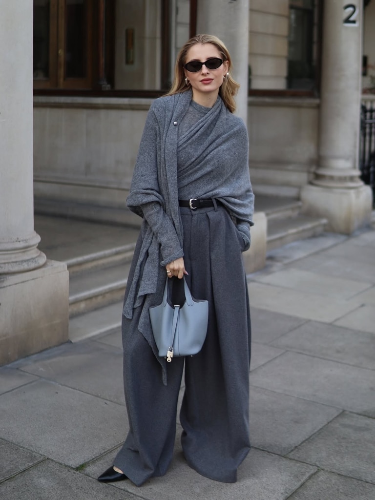 work outfit grey trousers winter