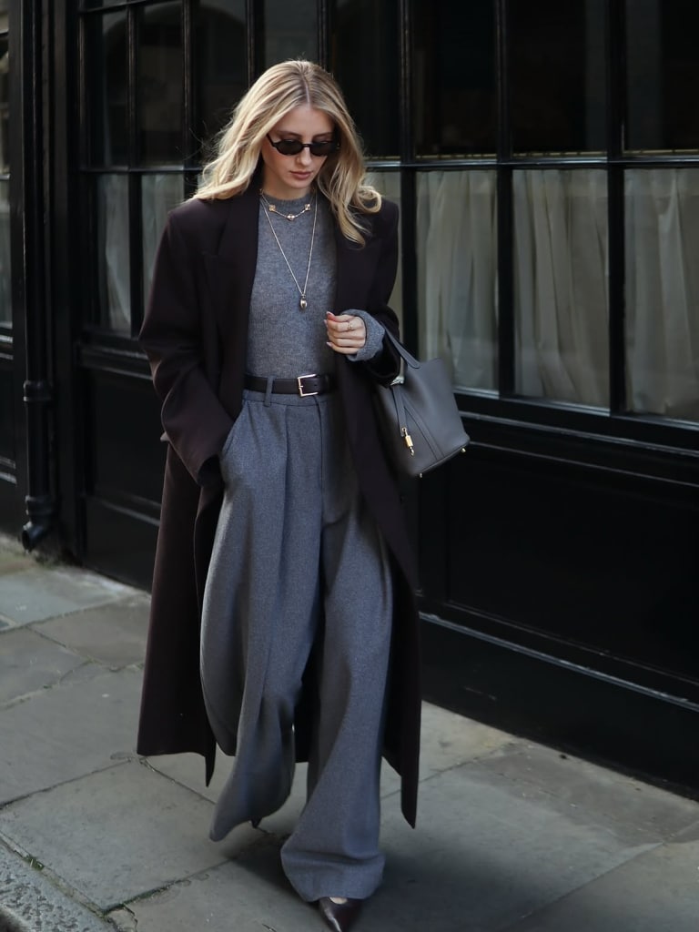 work outfit grey trousers winter