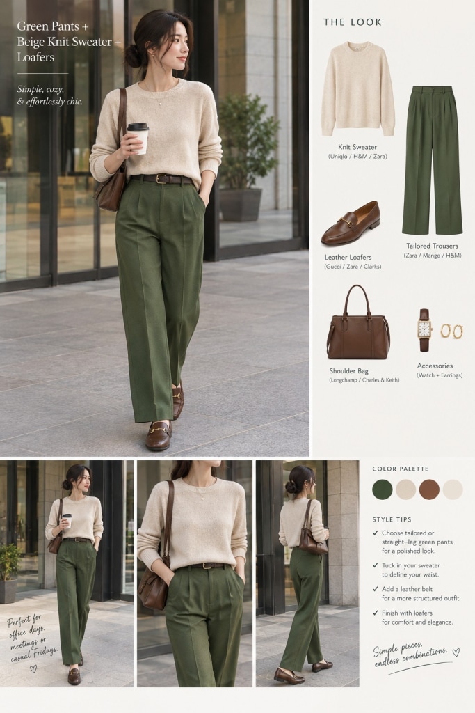 green pants outfit work formal