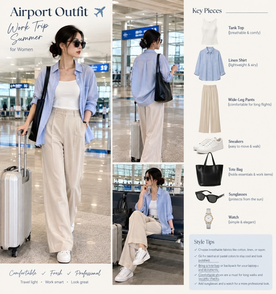 airport outfit work trip summer