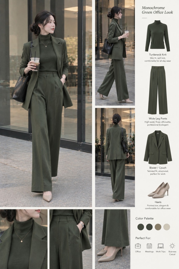 green pants outfit work formal