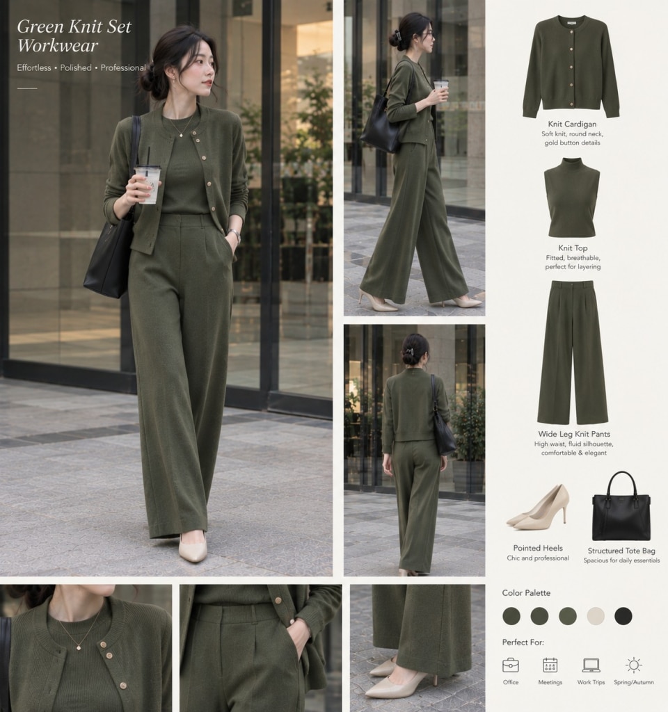 green pants outfit work formal