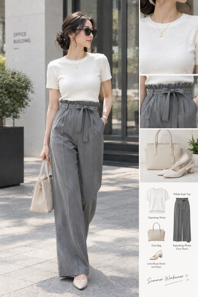 work outfit grey trousers summer