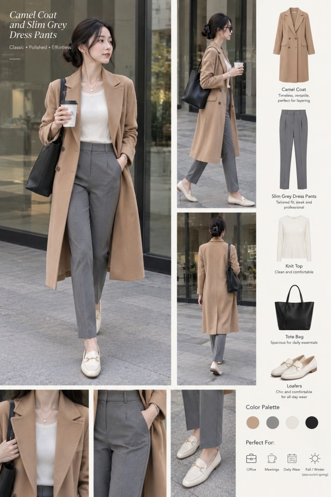work outfit grey trousers summer