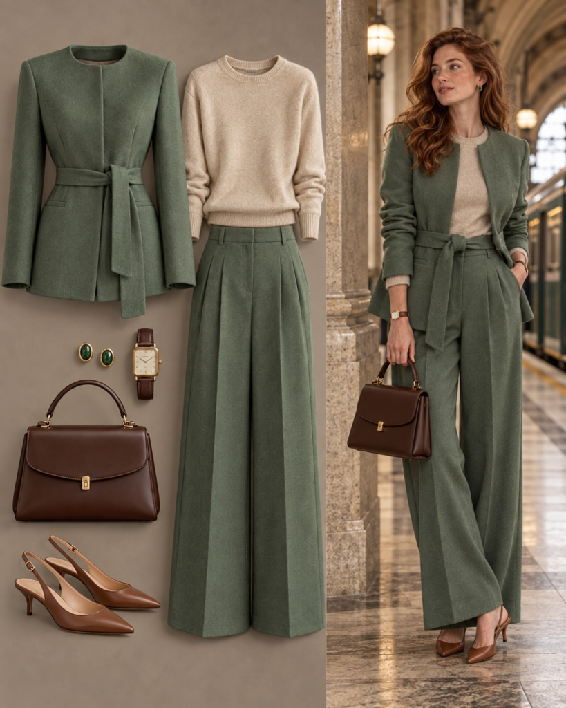 green pants outfit work formal