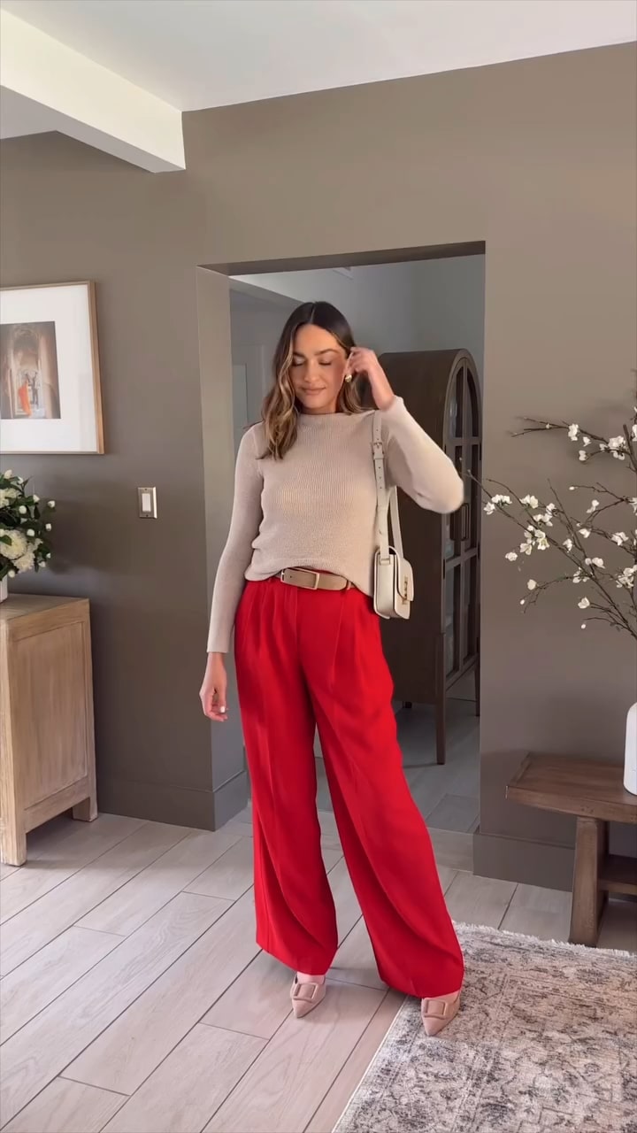 work outfit red pants