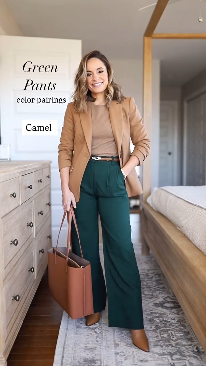 green pants outfit work formal