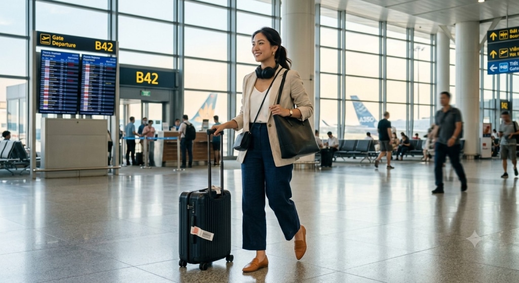 airport outfit work trip summer