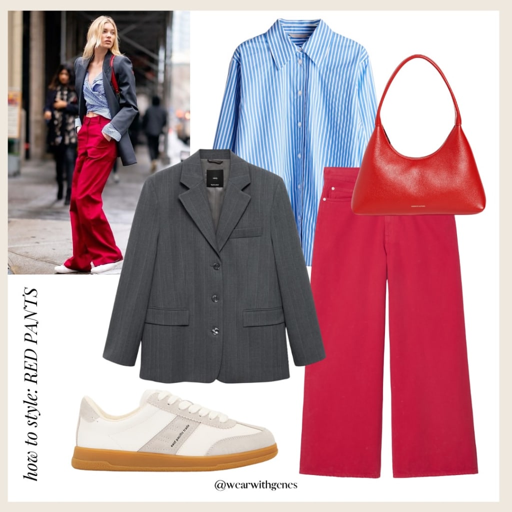 work outfit red pants