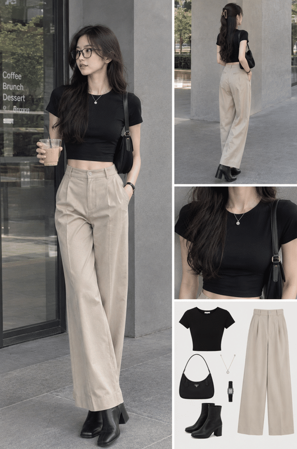 beige pants work outfit women