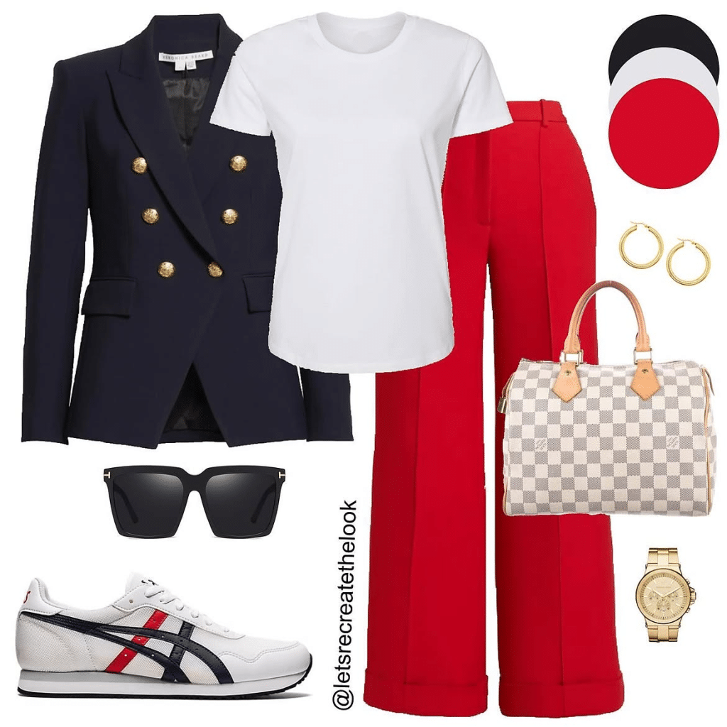 work outfit red pants