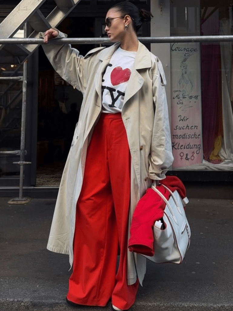 work outfit red pants