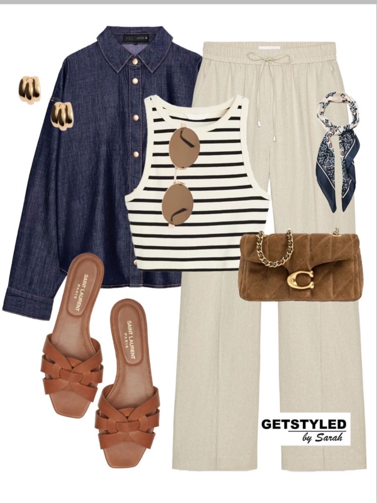 beige pants work outfit women