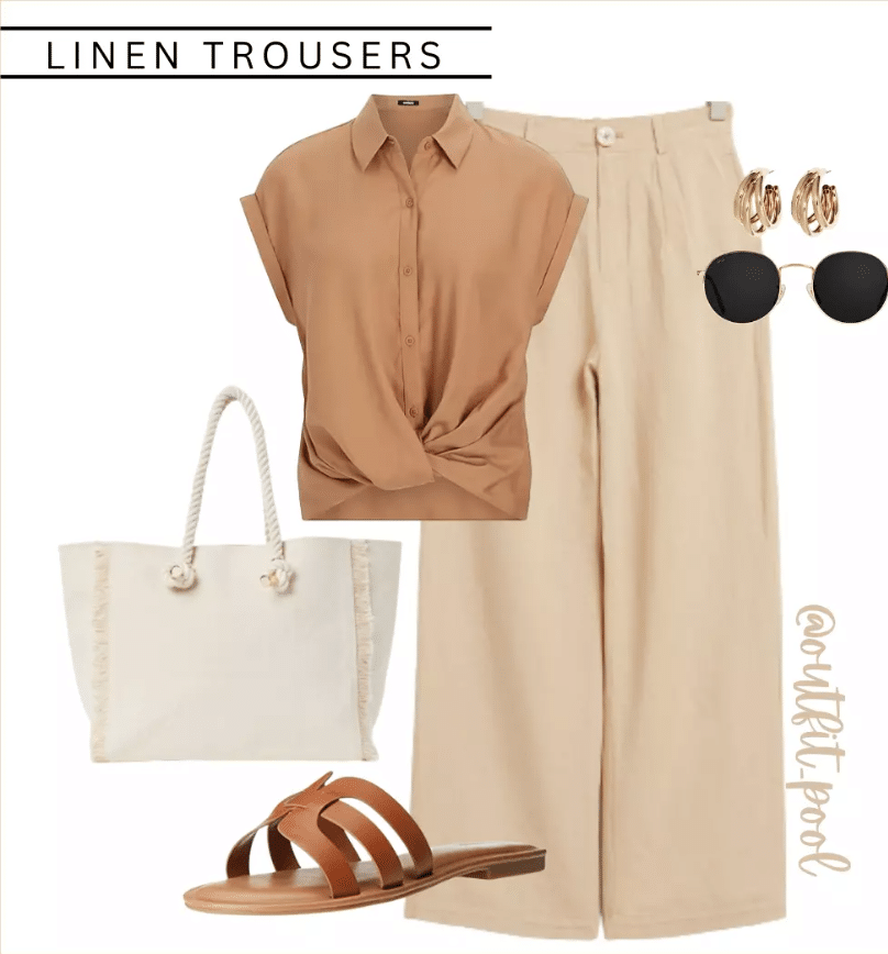 beige pants work outfit women