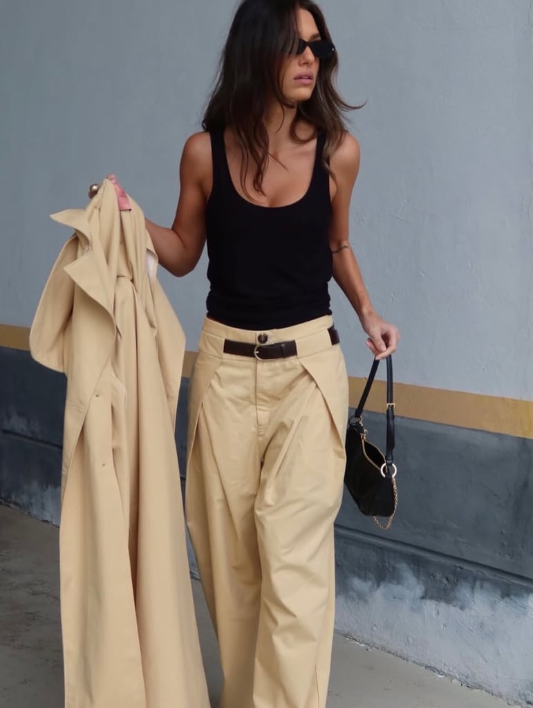 beige pants work outfit women
