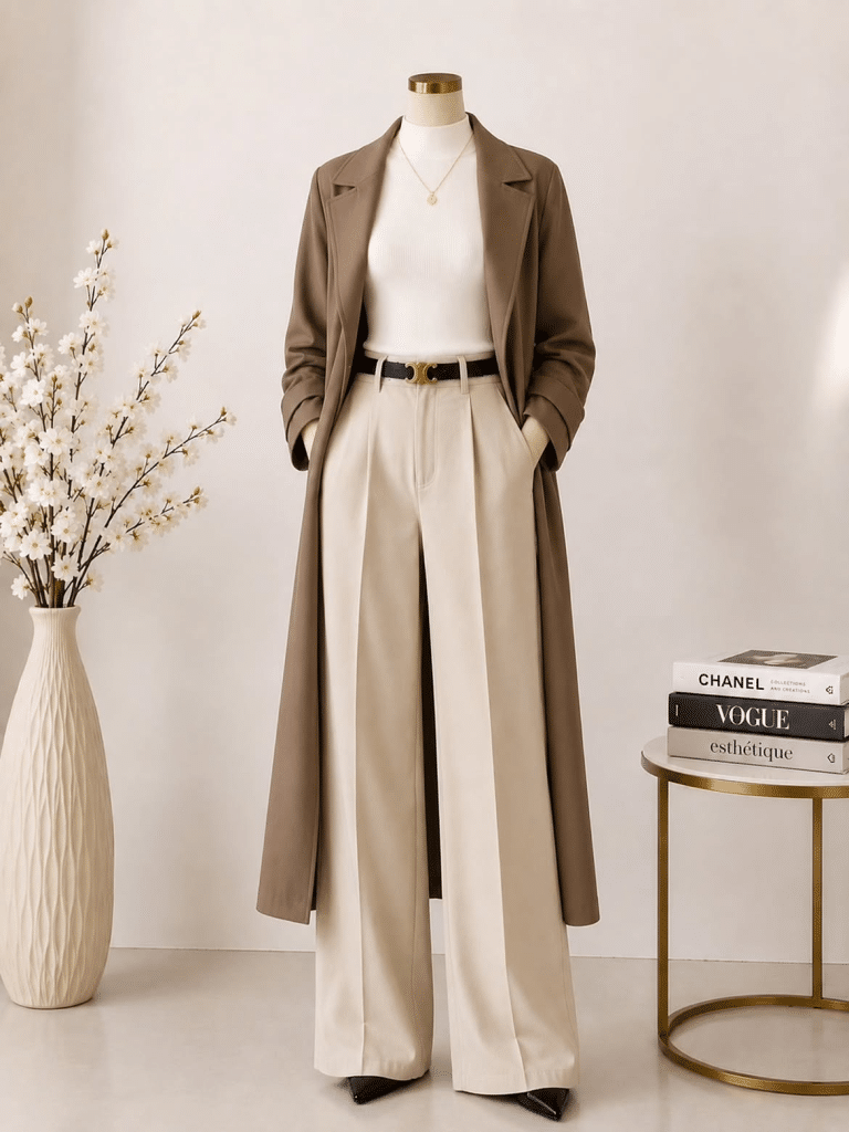 beige pants work outfit women