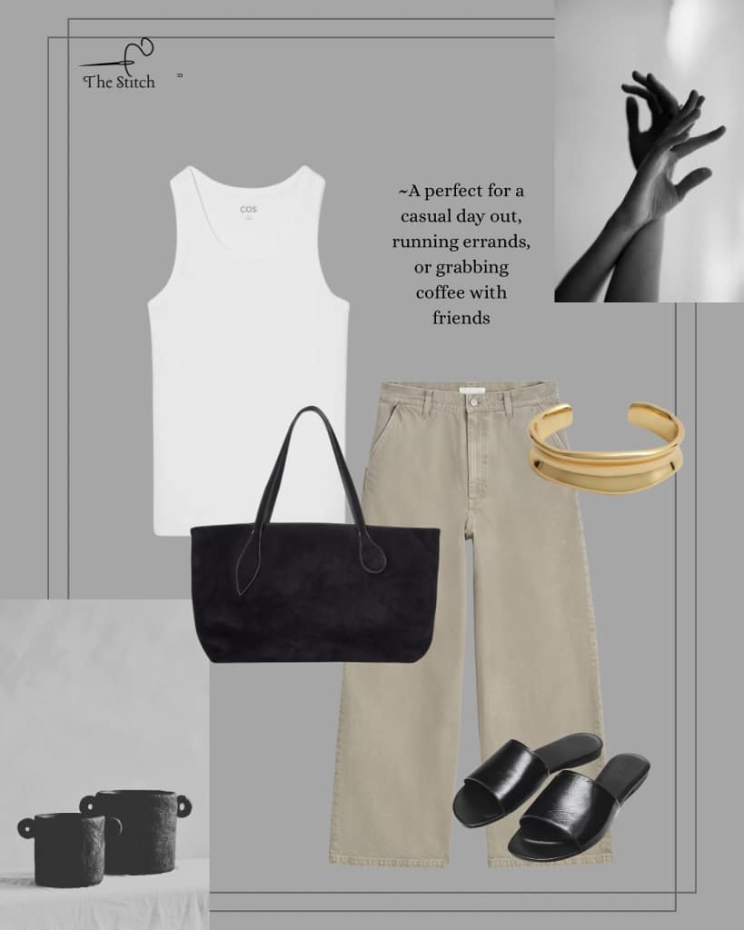 beige pants work outfit women