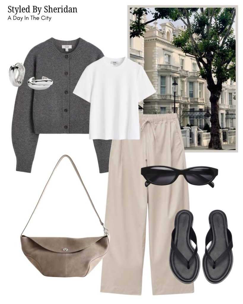 beige pants work outfit women