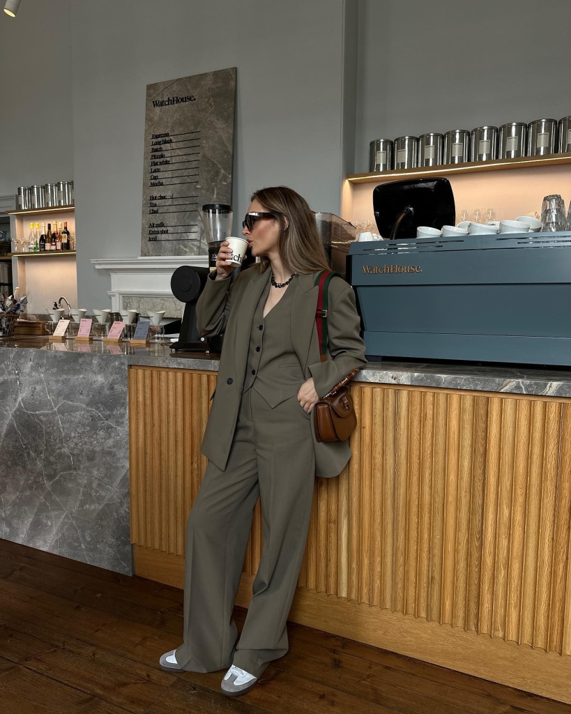 green pants outfit work formal