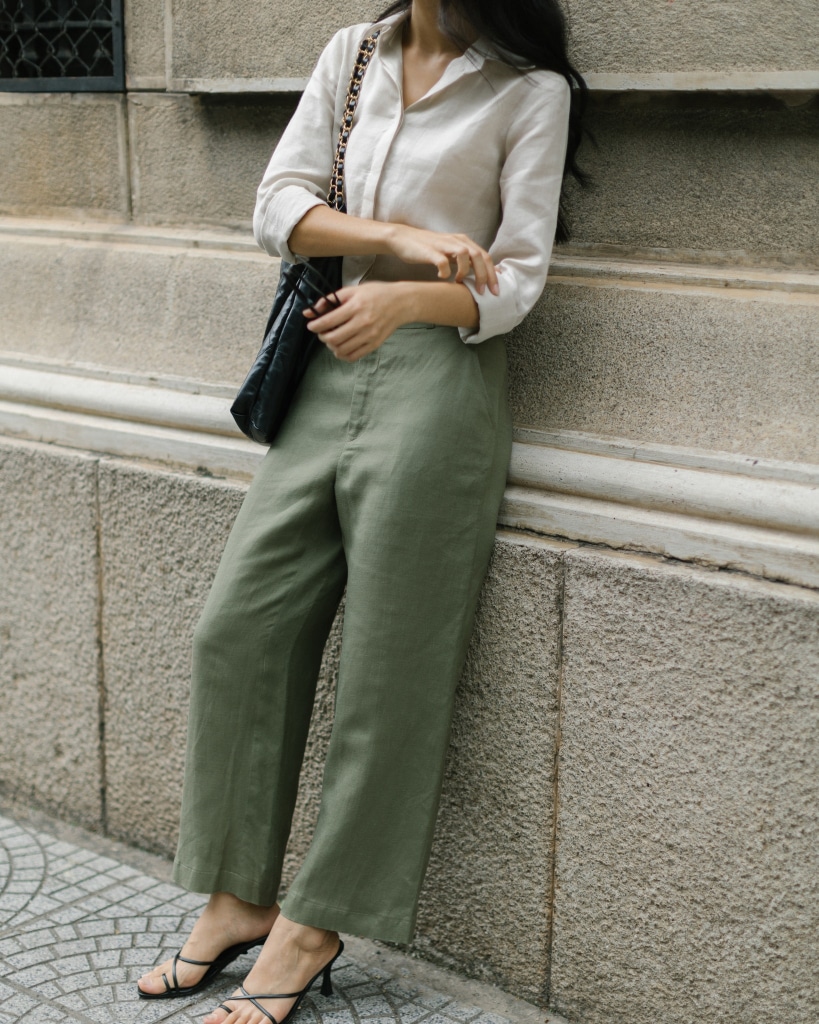 green pants outfit work formal