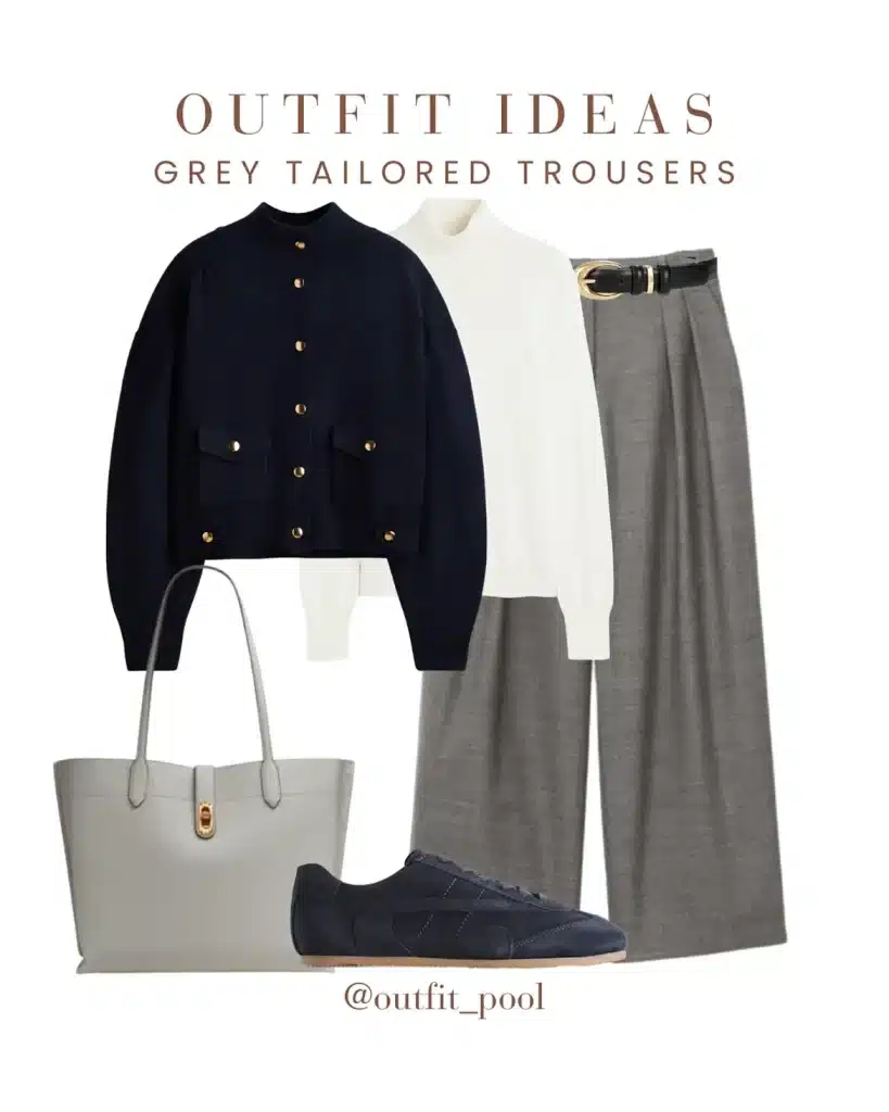 work outfit grey trousers winter