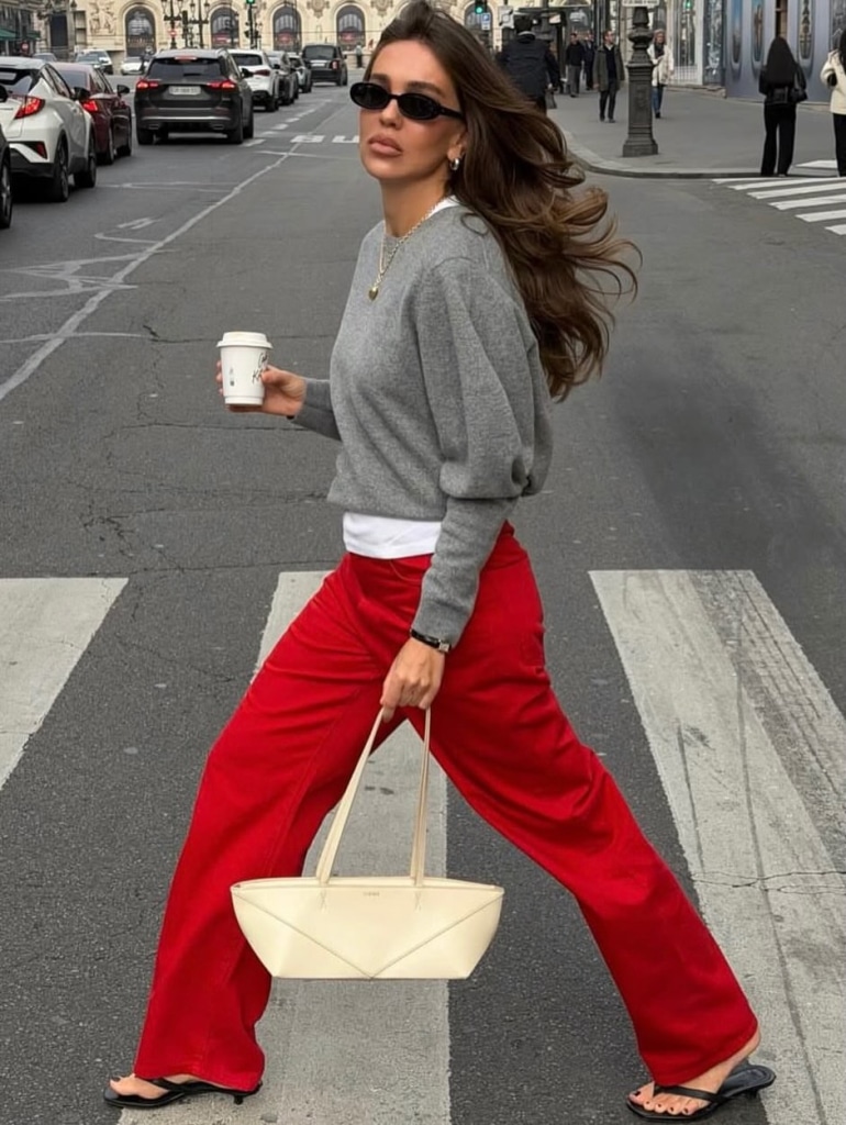 work outfit red pants