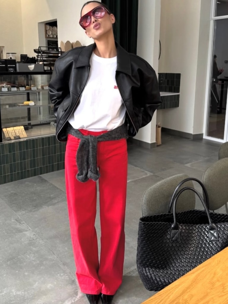work outfit red pants