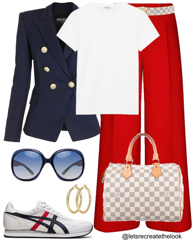 work outfit red pants