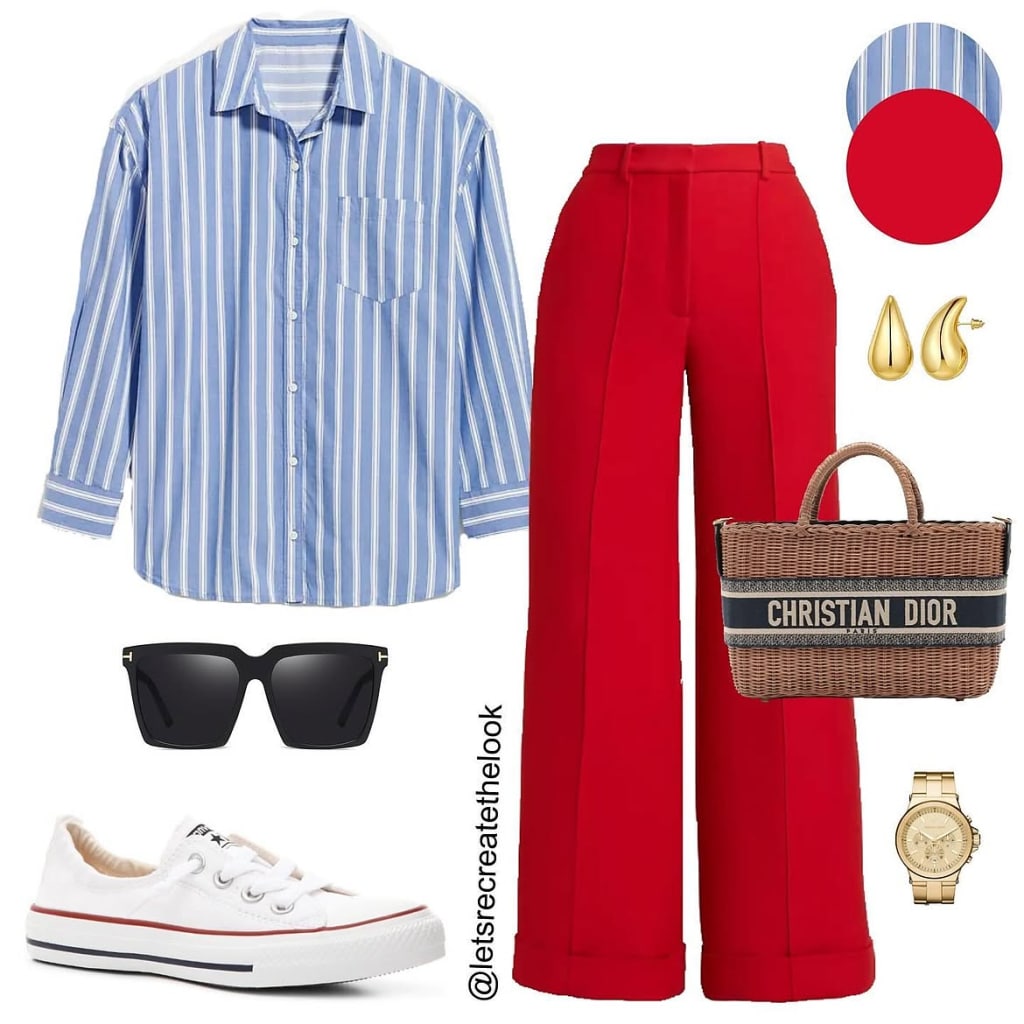 work outfit red pants