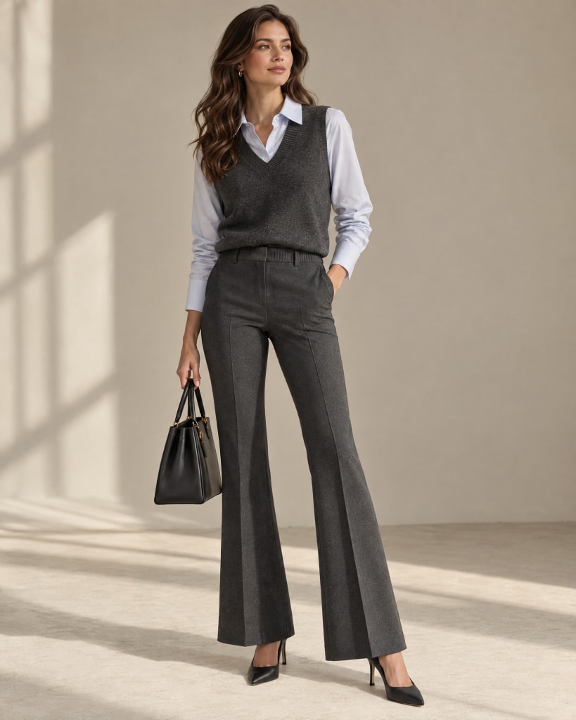 work outfit grey trousers summer