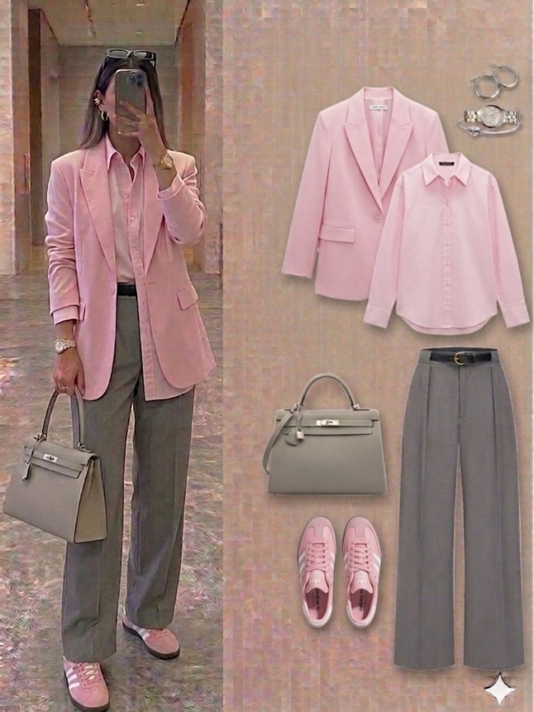 work outfit grey trousers summer